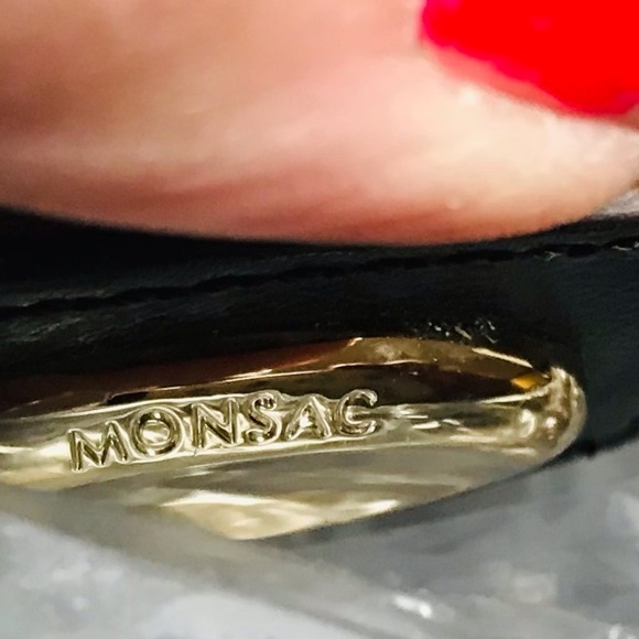 Monsac classic chocolate brown leather handbag zip top hinged frame - Picture 12 of 13